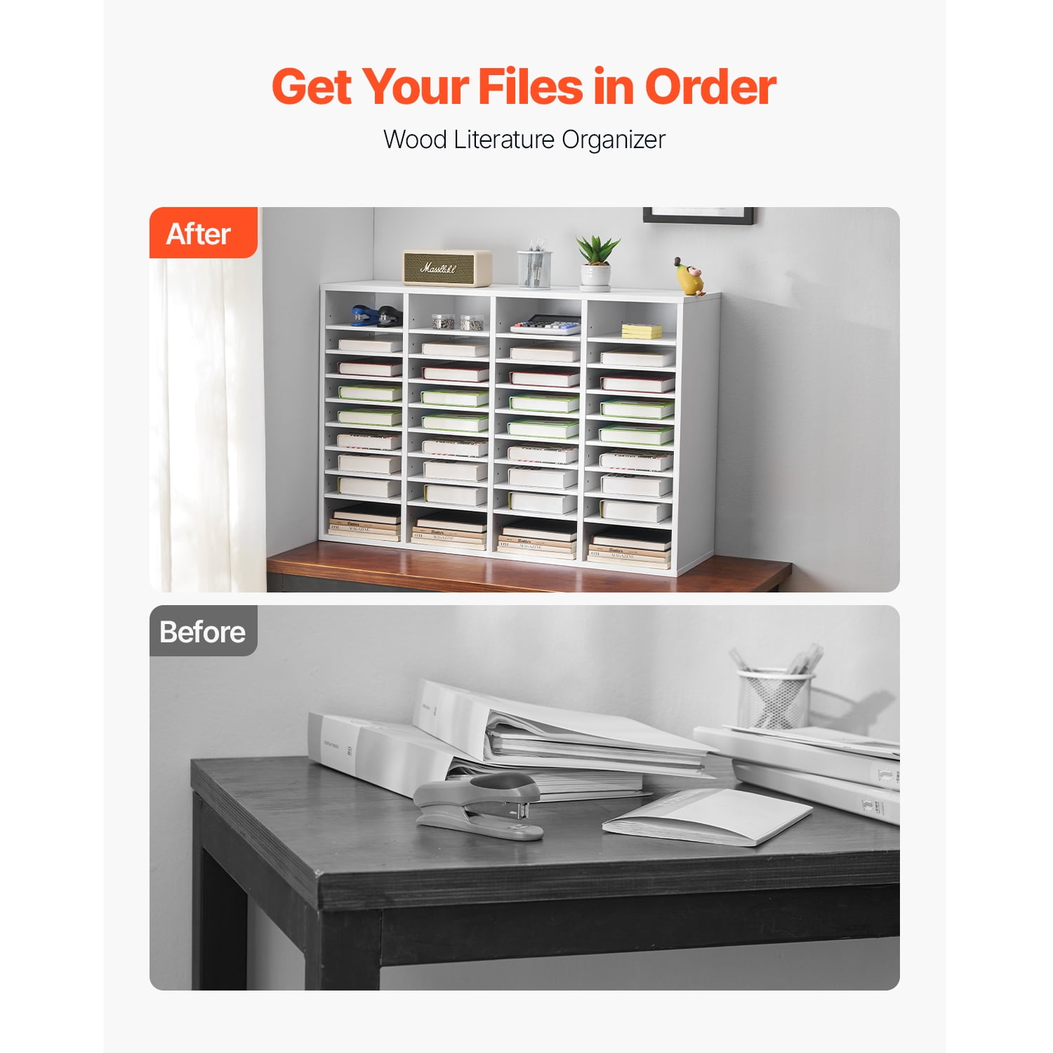 KFFKFF Document Divider, 36 Sections Office Postbox with Modifiable Racks, Timber Post Sorter Medium Density Fiberboard for Office, Home, Classroom Storage of Files, Documents, Papers, in White