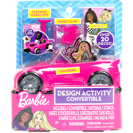 Barbie Convertible Mini Design Activity Set Stamp Pen Paper Clips Notepad Tape