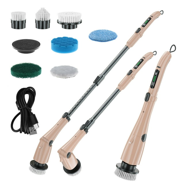 7.4V Electric Spin Scrubber Handheld Cordless Cleaning Brush Multi-function Electric Cleaning Brush Set with 7 Brush Heads, Adjustable Handle, 3 Speeds, Perfect for Home Kitchen Bathroom Wall Floor