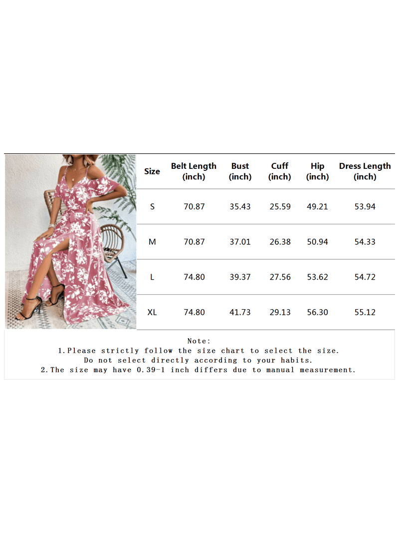 ZOELNIC Women's Floral Maxi Dress Cold Shoulder Split Thigh Belted A Line  Long Summer Dress, M - Walmart.com