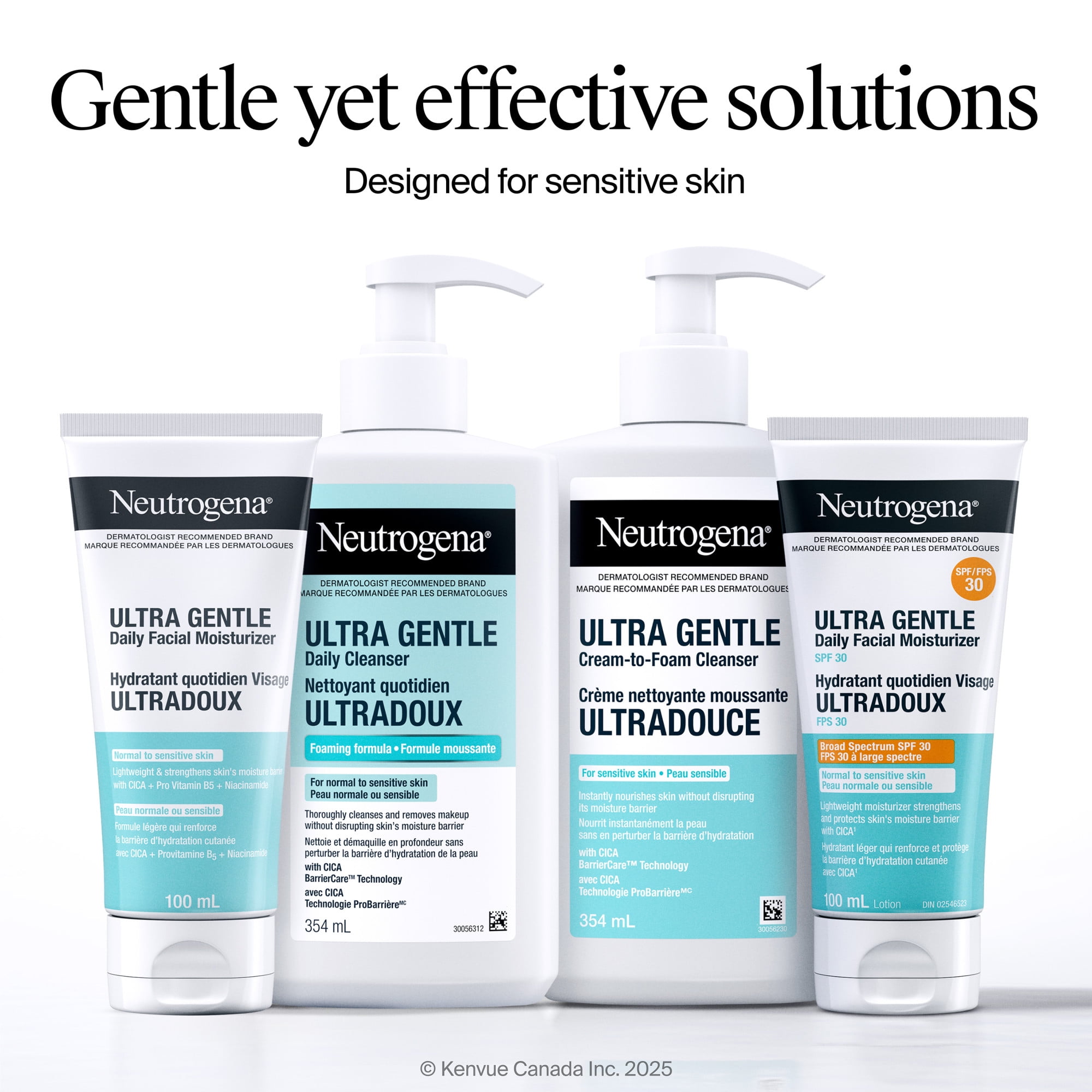 Neutrogena Ultra Gentle Cream-to-Foam Cleanser, Face Wash for Sensitive Skin, Dry Skin, Cleanser, Dermatologist Tested, Hypoallergenic, Cica, Fragrance Free, 354 mL