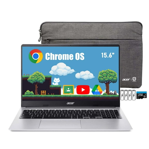 acer Chromebook 315 15.6" HD Student Laptop, Chrome OS, Intel Pentium N6000, 4GB RAM 384GB Storage (128GB eMMC 256GB SD Card), Fast Boot, 10  Hrs, Eco-Friendly, Numpad, WiFi 6, Silver, w/Accessory
