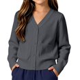 thumbnail image 3 of AUDeals Boys Girls Knit Cardigan V-Neck Long Sleeve Button Sweater Knitted Cotton School Uniform Preppy Fall Ribbed Sweater Jacket Tops (Dark Gray, 5-6 Years), 3 of 7
