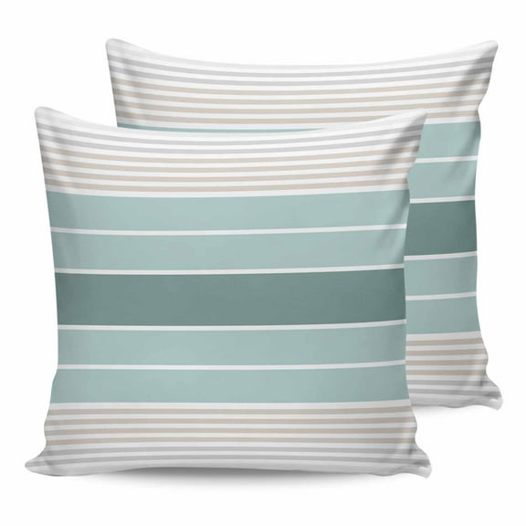 Outdoor Waterproof Throw Pillow Covers Set of 2 Teal Green Striped Decorative Pillowcases Square Outdoor Pillows Cushion Case 18x18 Inch Grey Lines Stripes Patio Pillows for Couch Sofa Bed Garden