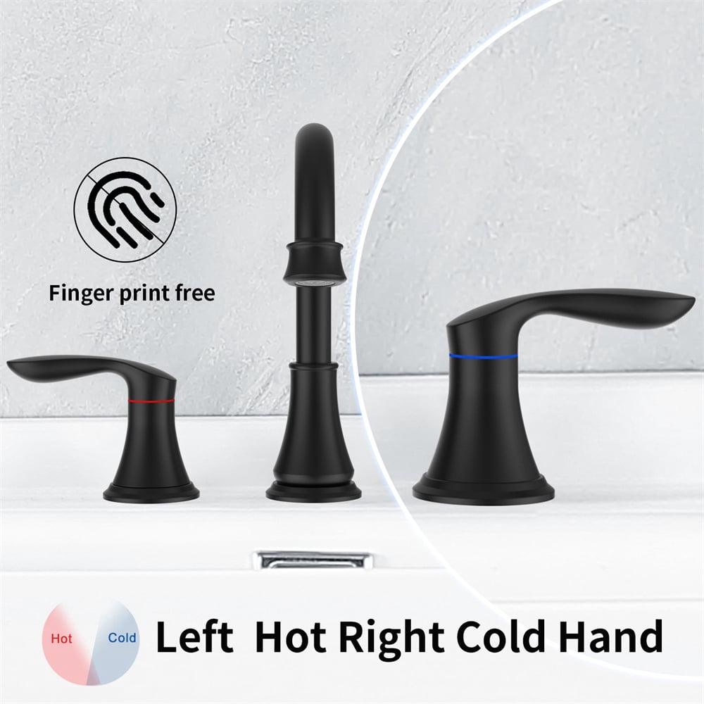 Tcbosik Bathroom Sink Faucet, 8 Inch 2 Handle Utility Lavatory Vanity Faucet, 3 Hole 360° Swivel Spout Vanity Sink Basin Faucet, Lavatory Faucet for Barhroom, Kitchen and RV, Matte Black
