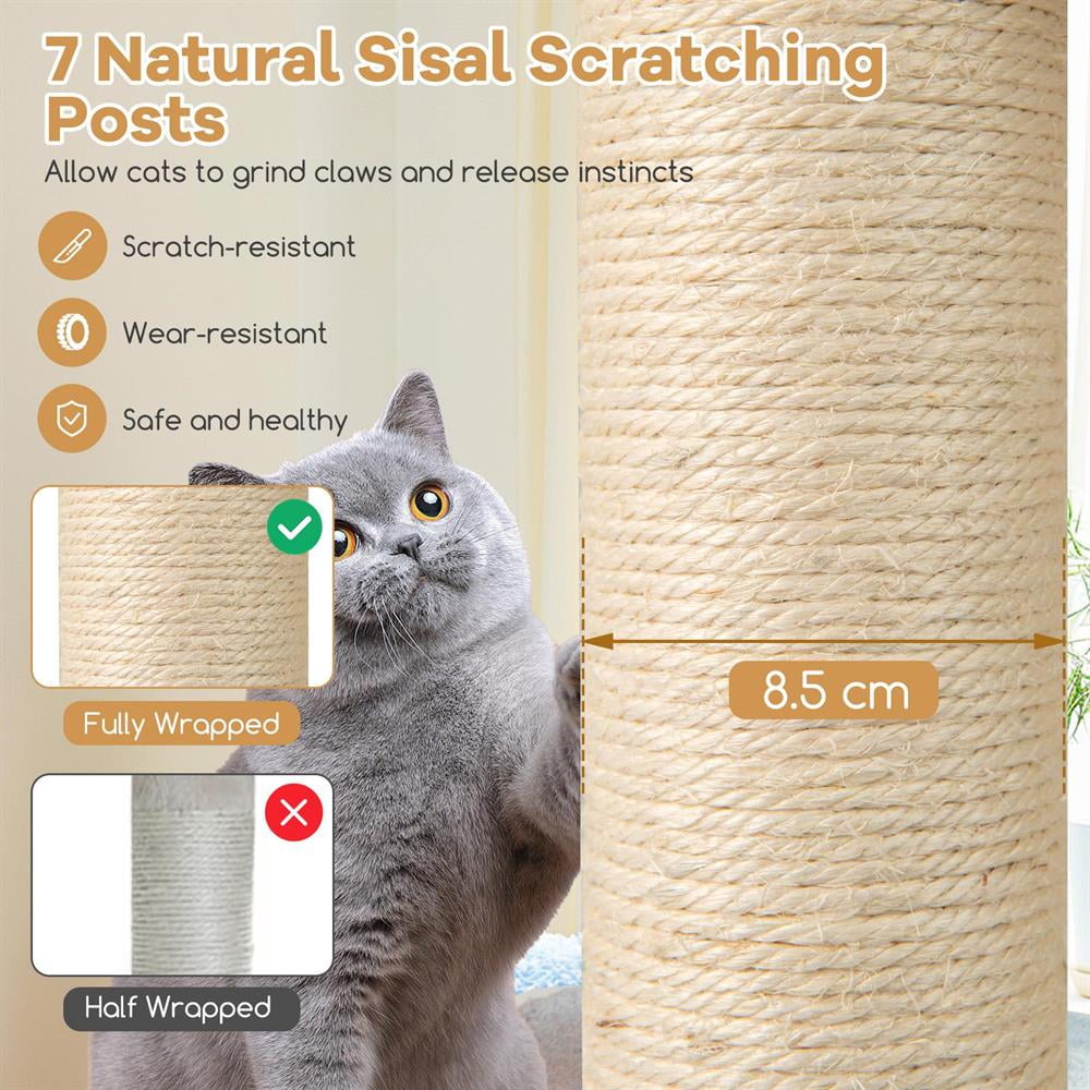 Choco Moon 60" Tall Cat Tree w/2-Story Condo & Sisal Posts, Cat Climbing Tower, Corner Cat Tree, Cat Condos for Indoor Cats-Natural