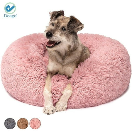 Deago Soft Plush Pet Bed For Dogs & Cats Fur Donut Round Beds Cushion Pets Warm Mat (Pink 19.7 )