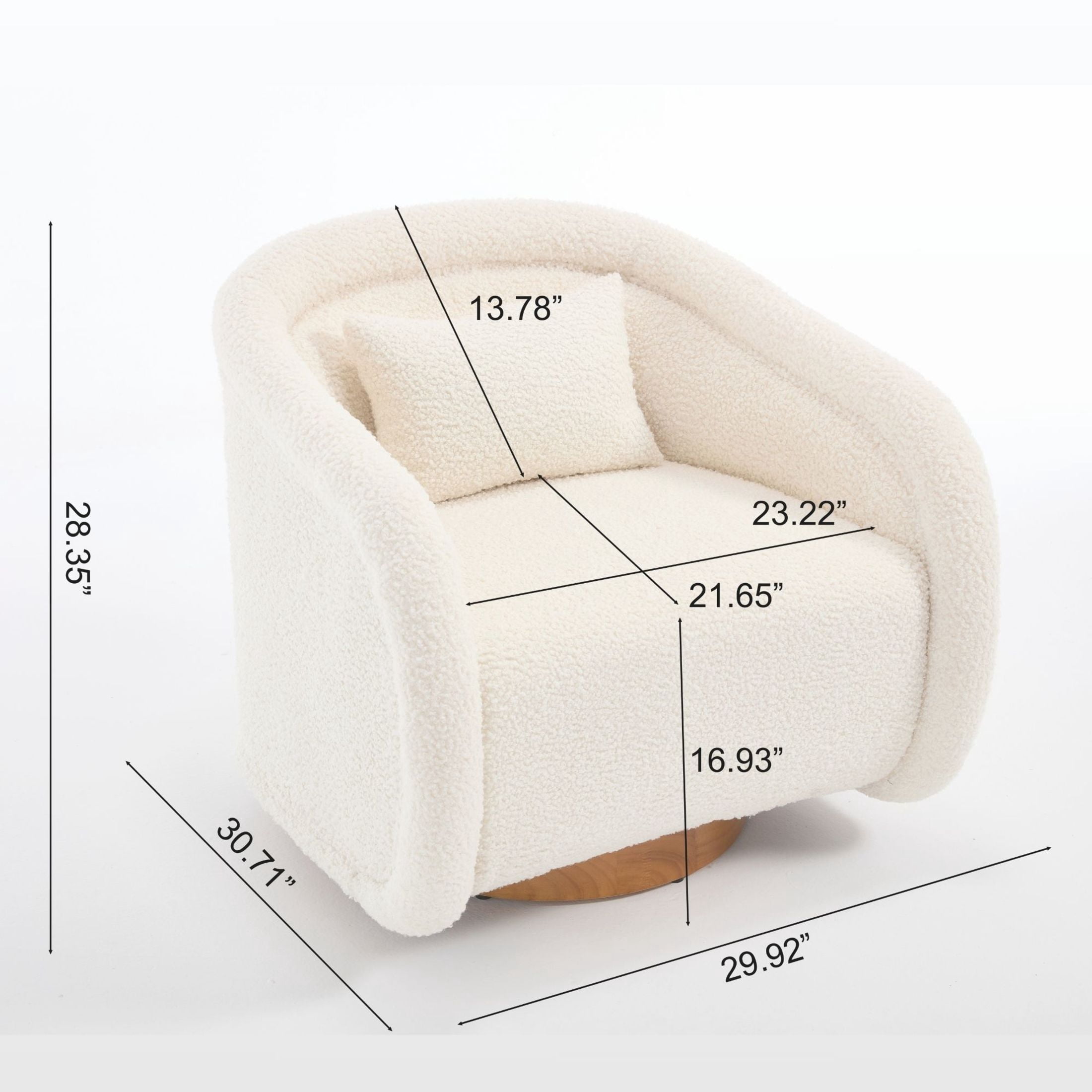 Noble House Modern Teddy Swivel Barrel Accent Chair, 360 Degree Wood Base Pumpkin Design, White