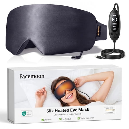 Heated Eye Mask for Dry Eyes, Silk Warm Eye Compress with 3 Heat Levels & 4 Timer Settings, Washable USB Eye Heating Pad for Puffy Eyes, Blepharitis, Stye, MGD, Sinus Pressure, Gray