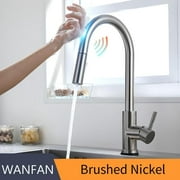 Touchless Kitchen Faucet, Touch-on Activation Kitchen Sink Faucets, Brushed Nickel Smart Bar Sink Faucets with Three Water Flow Modes Spray Head