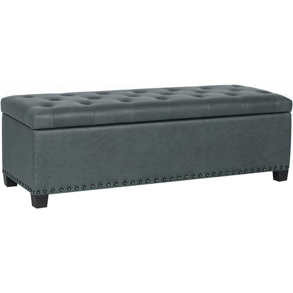 Joveco 47 Inch Storage Ottoman Bench,Tufted Leather Storage Bench with Nailhead Trim for Bedroom (47”,Black)