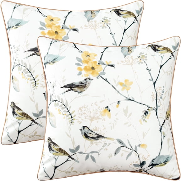 VOGOL Linen Textured Decorative Throw Pillow Covers, Grey Birds Printed Soft Touch Cushion Covers for Sofa Bed Chair, 18 x 18 Inches Pillowcase, Set of 2