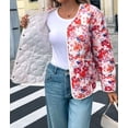 thumbnail image 5 of Warm Quilted Jackets for Women Long Sleeve Floral Print Button Down Jacket Coats with Pockets Coral Color XL, 5 of 9