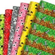 12 Sheets Pixel PriNst Style Gift Wrapping Paper,Pixel Pattern Wrapping Paper For Video Game Party Birthday Party DIY Gift Packing, 20 x 27 Inch