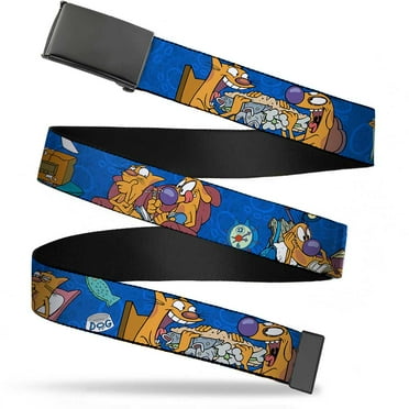Adjustable Belt, Clamp Buckle, Cut-to-Fit, CatDog Hanging Out Poses Blue