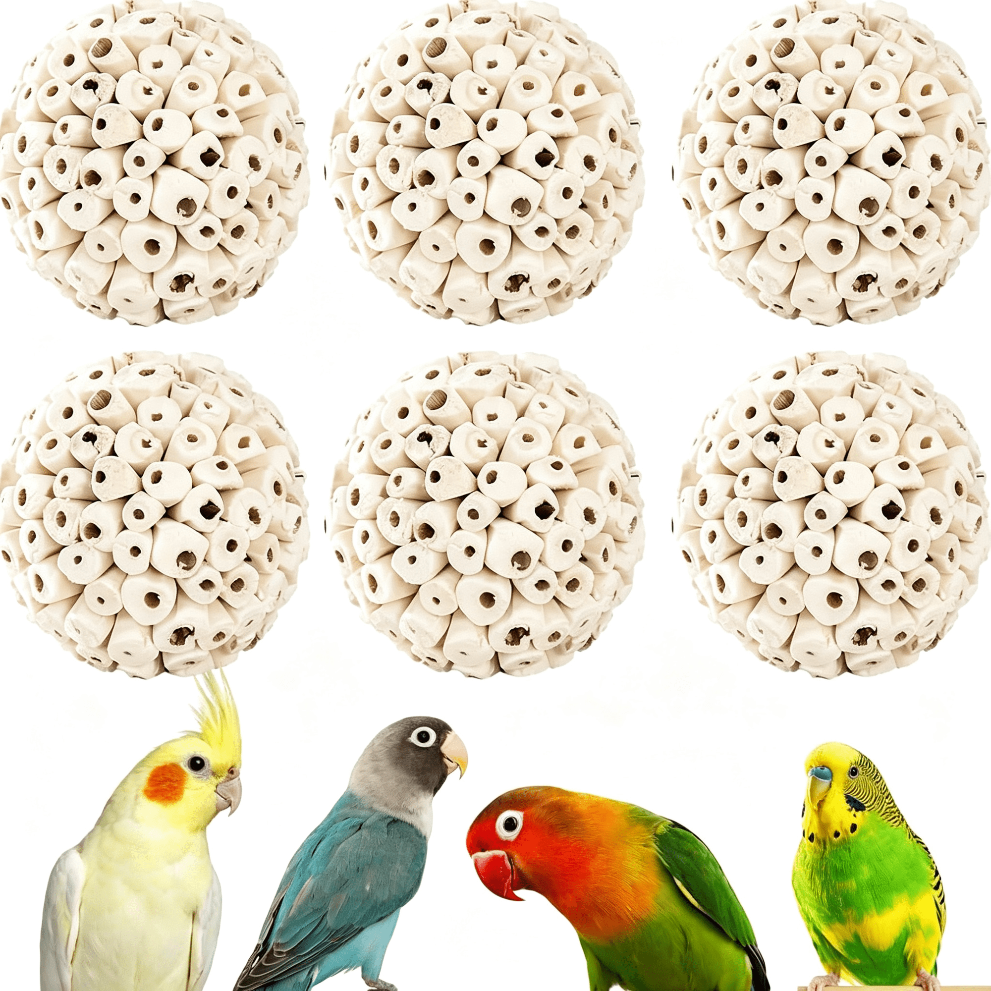 CYFW Bird Toys Sola Balls 2.36'' 6Pcs Bird Foraging Toy Soft Sola Atta Ball Parrot Chew Shred Toy Sharpening Claws Beaks Cockatiel Parakeets Conure Love Birds Budgie Small Birds