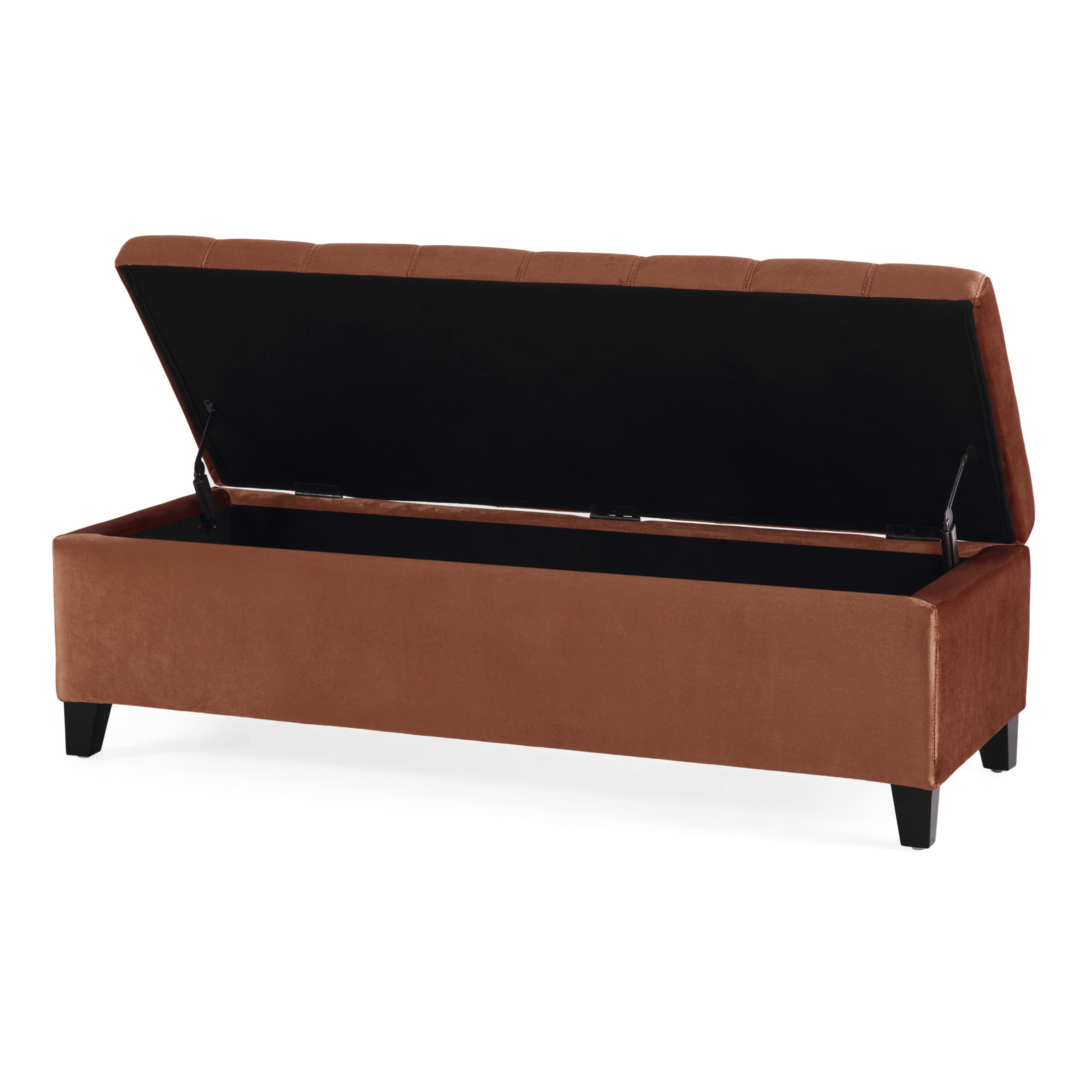 Velvet Tufted Storage Bench with Lift-Up Top & Birch Wood Legs, Blush