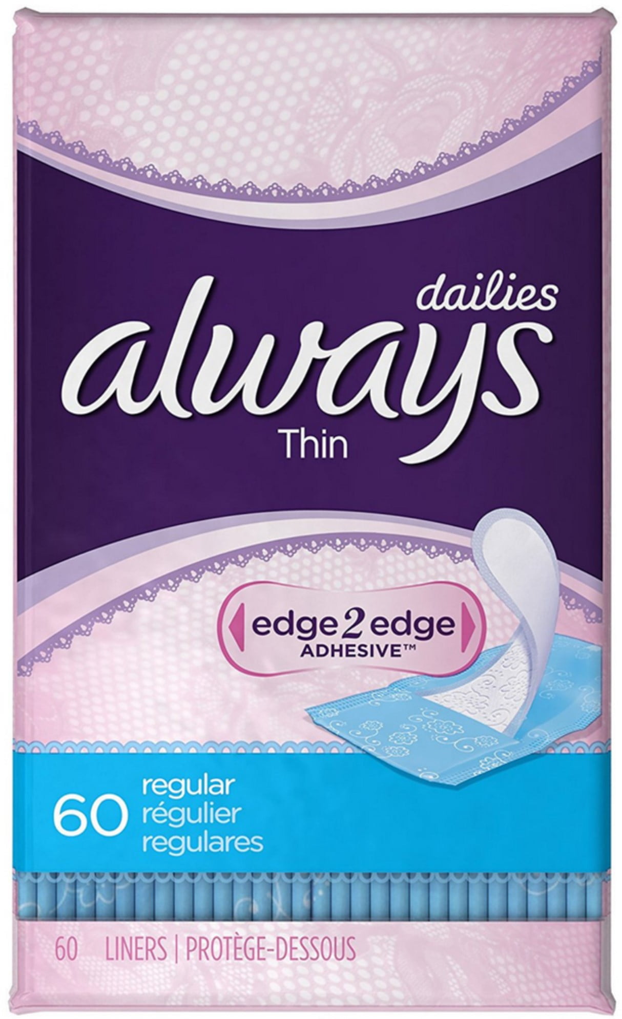 Always Thin Dailies Liners, Unscented, Regular 60 ea (Pack of 2