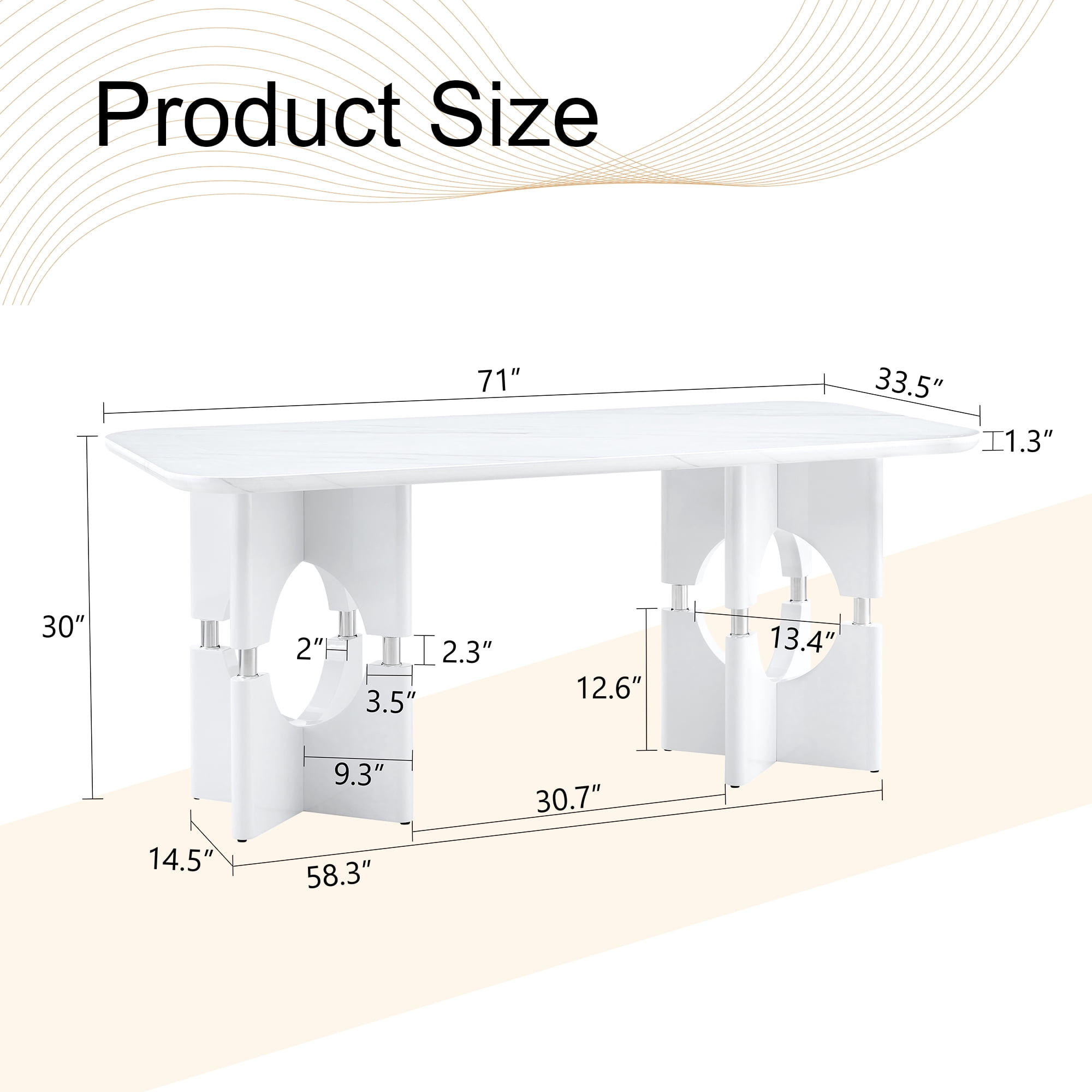 Alvantor 71" White Marble Pattern MDF Dining Table with Metal Frame