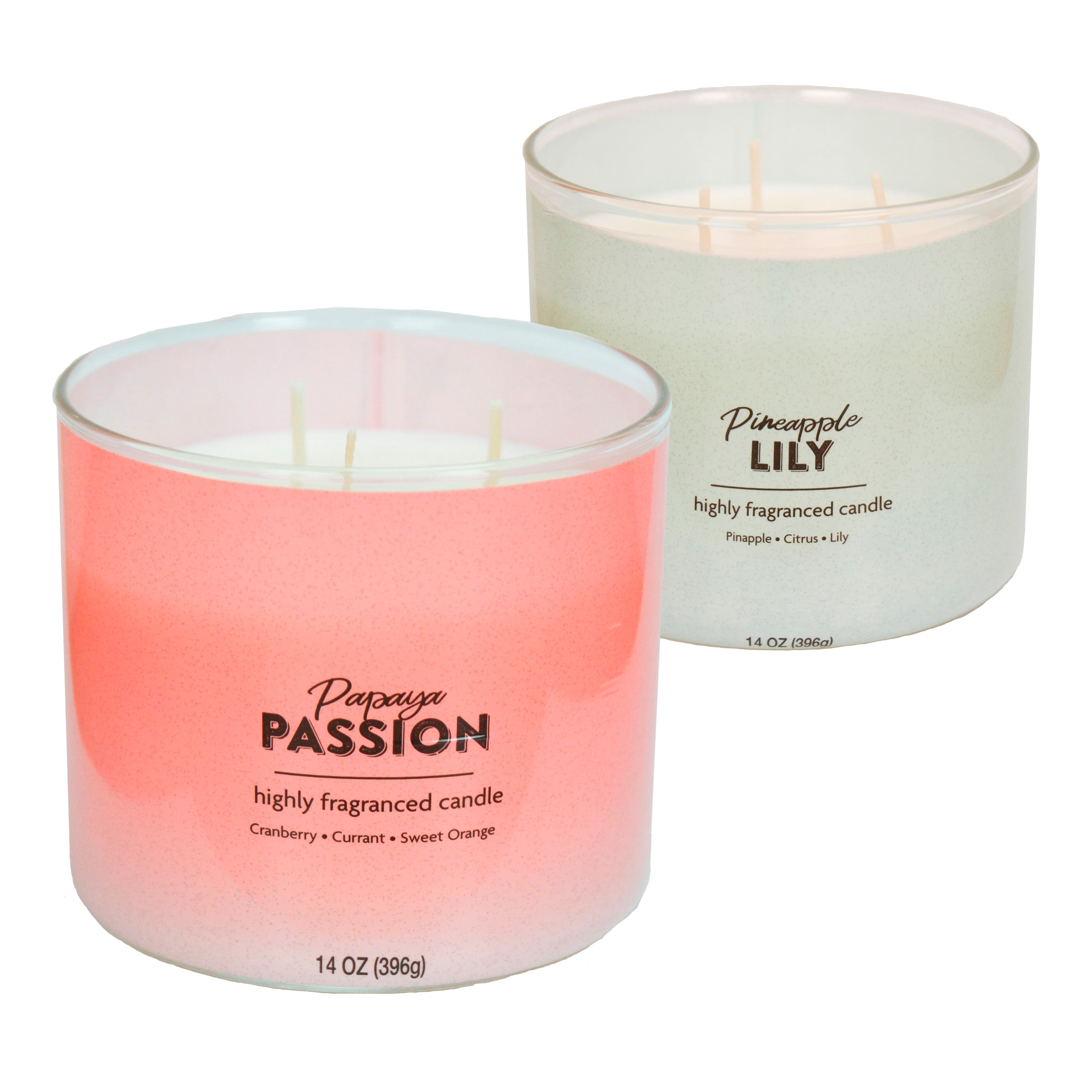 Mainstays Pineapple and Papaya Scented 3-Wick Candles,14 oz., 2-Pack