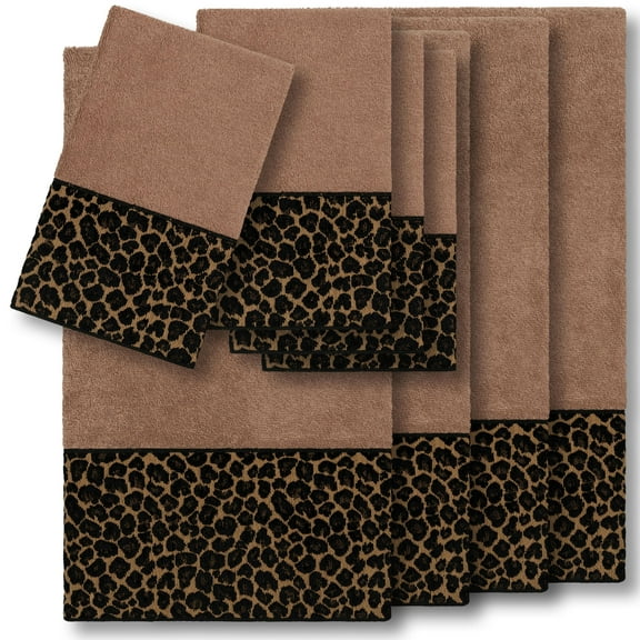 Authentic Hotel and Spa  Turkish Cotton Cheetah Jacquard Trim Latte Brown 8-piece Towel Set