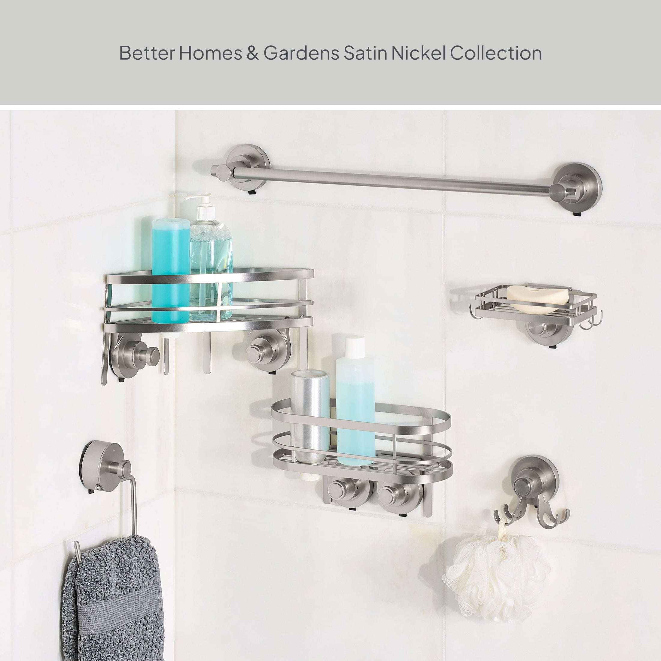 Better Homes & Gardens StyleGrip™ Suction Mount Shower Multi-Hook, Satin Nickel