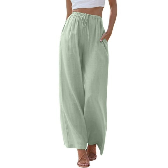 EDFBUYKRS Female Women Pants Casual Teacher Pants with Pockets Women High Waisted Wide Leg Pants Fashion Drawstring Elastic Trousers Comfy Straight Leg Long Pants with Pockets S