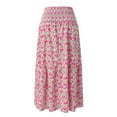 thumbnail image 5 of Women Summer Elastic High Waist Boho Maxi Skirt Casual Drawstring A-Line Long Skirt Club Basic Leisure Dailywear, 5 of 7