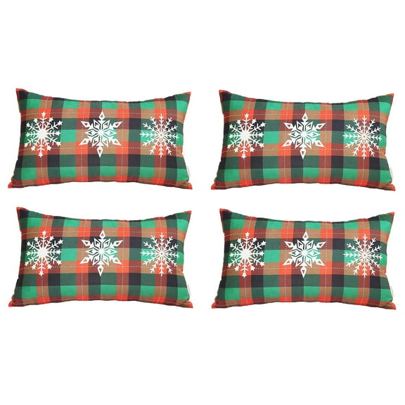 Decorative Christmas Snowflakes Throw Pillow Cover Set of 4 Lumbar 12" x 20" Red & Green for Couch, Bedding