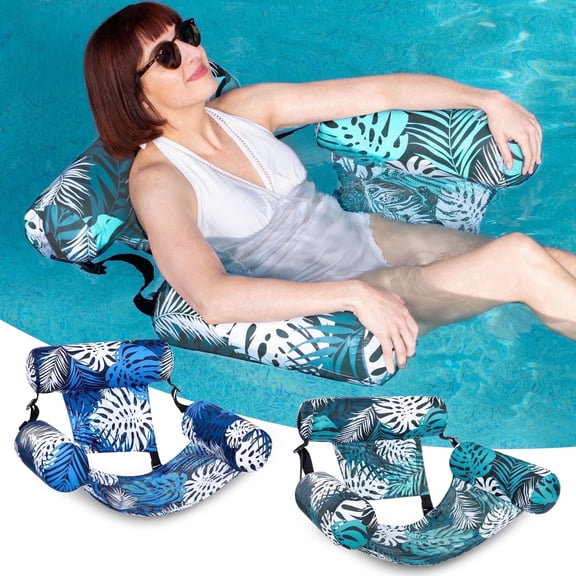 Joyfy 2Packs Pool Float Chairs Adults, Inflatable Pool Float Loungers for Adult, Inflatable Pool Noodles for Swimming Pool, Plant Pattern Floating Pool Hammock Chair