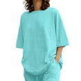 thumbnail image 7 of Baqcunre Women's Belt Pocket Suit with Half-Sleeve O-Neck Top and Wide-Leg Pant Set,Color Sky Blue,Size S-5XL, 7 of 7