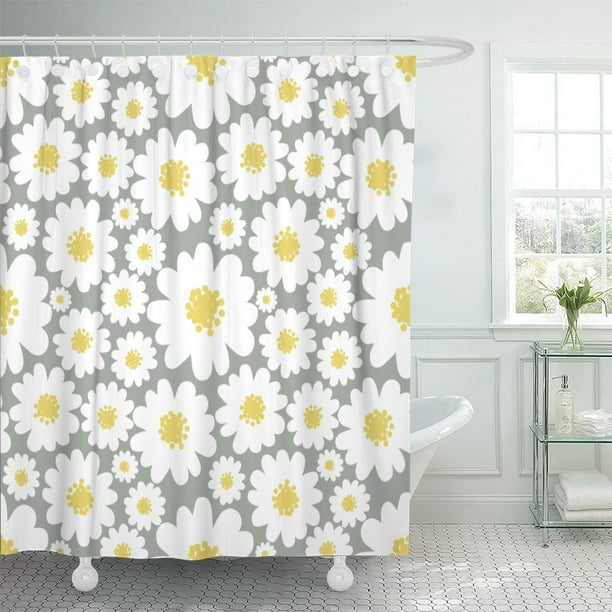 CYNLON Yellow Pattern White Daisies on Grey Daisy Field Flower Bathroom