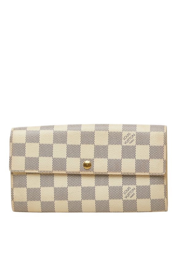 Pre-Owned Louis Vuitton Damier Azur Portefeuille Sarah Long Wallet N61735 White Leather Women's...
