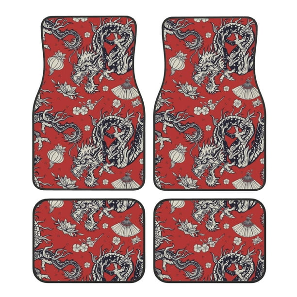 Fotbe Dragons2 Juego de 4 Tapetes para Auto con Estampado – Alfombrillas de Goma Reforzada, Diseño Antideslizante, Protección para Todo el Año – Vehículos, Autos, Camionetas y SUVs