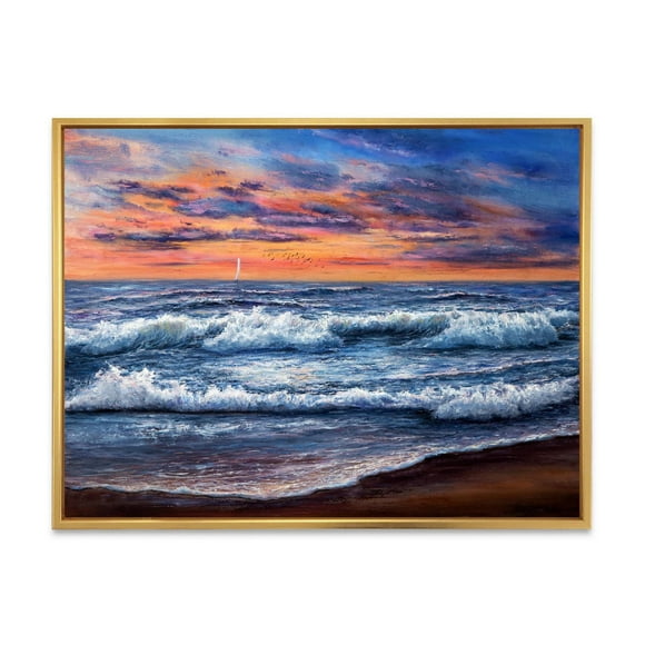 Designart Sunset Over The Blue Ocean II FLOAT FRAME WALL ART