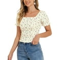 thumbnail image 4 of INSPIRE CHIC Women's Ruched Front Floral Print Short Sleeve Cropped Top M Beige Yellow, 4 of 5