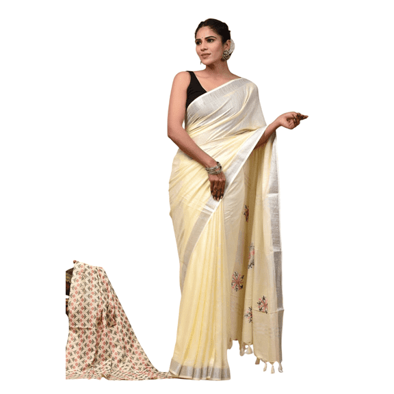 Craftwell Cotton Linen Saree, Stylish Embroidery, 2-Pack, Adult M