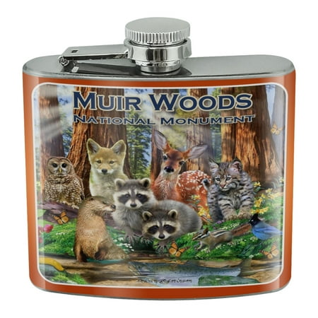 Muir Woods National Monument California CA Redwoods Forest Animals Stainless Steel 5oz Hip Drink Kidney (Best Redwood Camping In California)