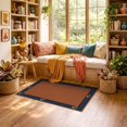 thumbnail image 2 of ODIKA 3'x5' Ultra-Soft Throw Mat, Navy Terracotta Floral Border Design Elegant Art Motif with Leaf Accents Washable, Bare feet friendly, Easy Care Indoor rug for Bedside, Vanity, 2 of 7