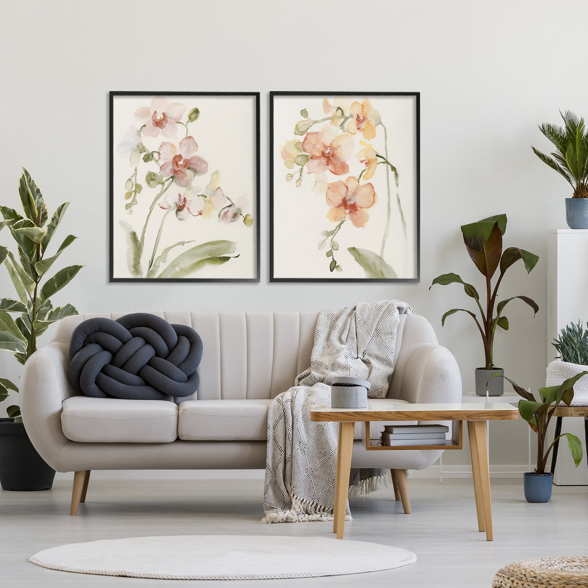 Stupell Industries Delicate Orchids in Bloom 2 Piece Black Framed Giclee Art Set, design by Victoria Barnes