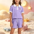 thumbnail image 6 of Juorvia Girls Summer Outfits 2pc Toddler Tween Sweatsuit Loose Fitted Collared T-Shirts Drawstring Waist Shorts(2-3 Years,Purple), 6 of 7