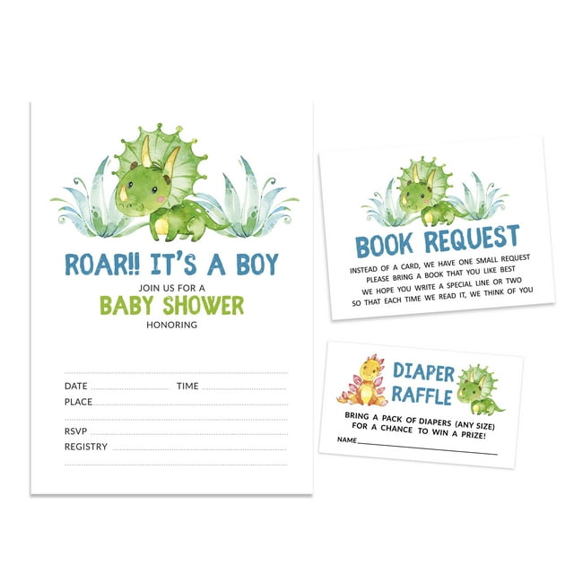 Inkdotpot Set Of 30Dinosaur Baby Shower Invitations-Diaper Raffle Tickets And Baby Shower Book Request Cards Jungle Animals Invites Its A Boy Its A Girl