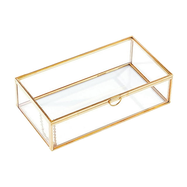 Caja de almacenamiento de joyas Yuyangstore transparente ligera marco de latón