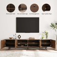thumbnail image 4 of POVISON-Modern Wood TV Stand, Minimalist Slatted Media Console with Tall-cast Metal Legs, Walnut Veneer, 94“, 4 of 8