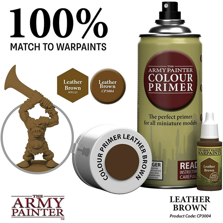 The Army Painter Color Primer Spray Paint, Leather Brown, 400ml, 13.5oz -  Acrylic Spray Undercoat for Miniature Painting - Spray Primer for Plastic
