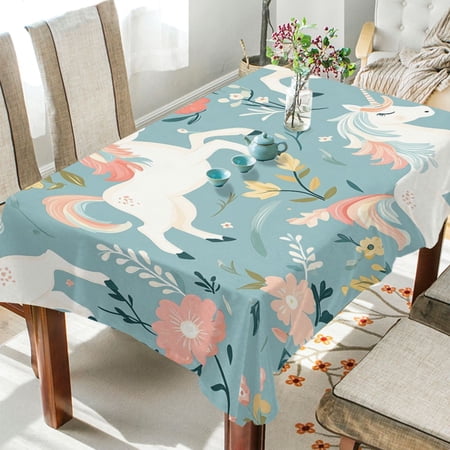 BZSMCE Square Tablecloth Flower Unicorn Pattern Pattern Tableclothes