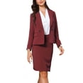 thumbnail image 4 of INSPIRE CHIC 2 Pieces Suit Set Business Set for Women's Work Long Sleeve Notched Lapel Formal Skirt Suit XS Wine Red, 4 of 5