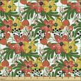 thumbnail image 2 of Floral Fabric by the Yard, Meadow Blossoms in Contrast Tones Strawberries Natural Folk Pattern, Decorative Upholstery Fabric for Chairs & Home Accents, Coral Dark Yellow and Green by Ambesonne, 2 of 5