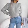 thumbnail image 6 of IROINNID Pullover Sweater for Women Slim Fit Round-Neck Sweater Elastic Waistband Winter Long Sleeve Warm Pullover Tops,Gray, 6 of 8