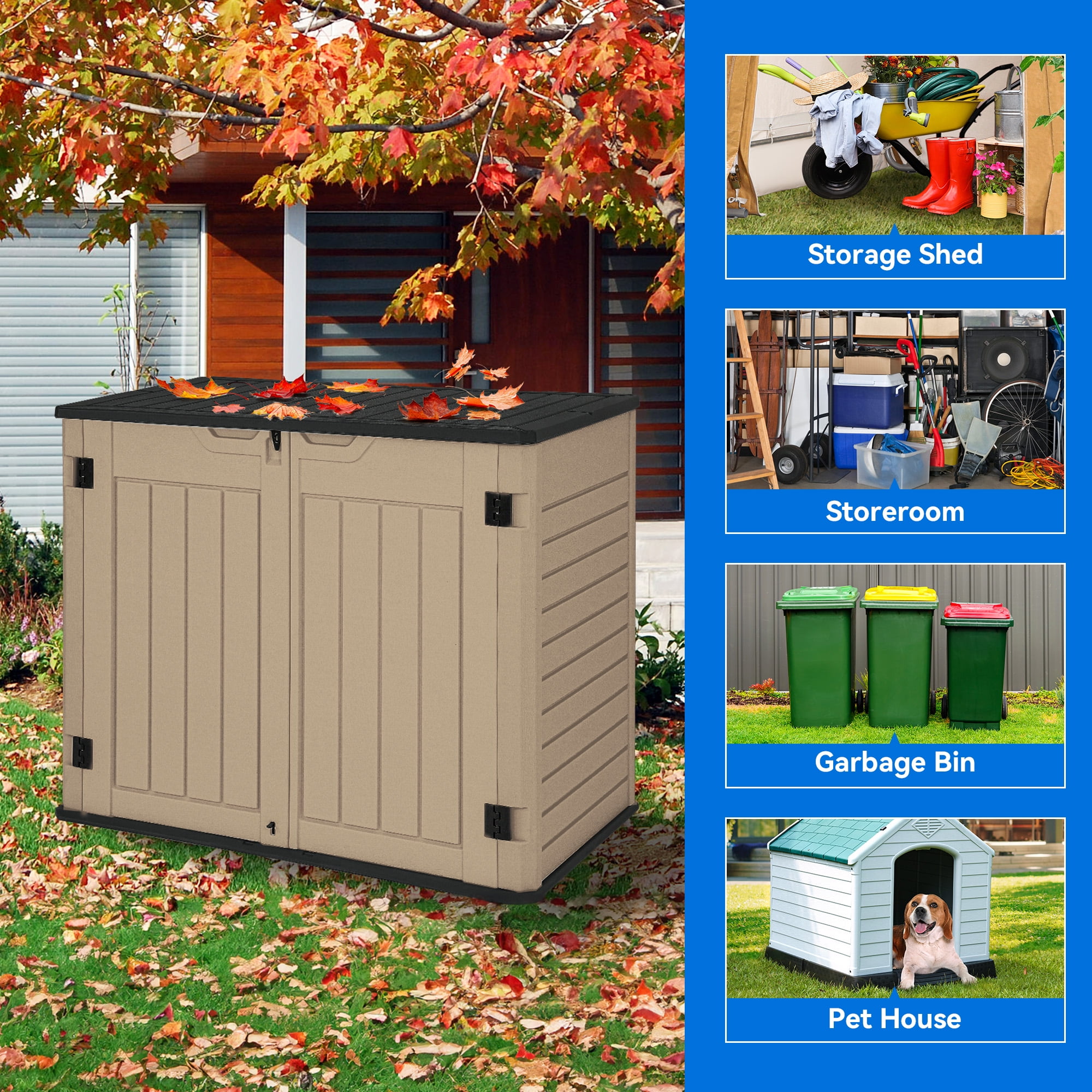 Uforic Waterproof Resin Multifunctional Storage Shed, 41.30" x 51.10" x 29.10", Brown
